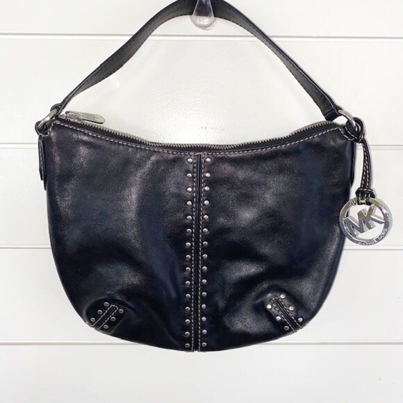 Michael Kors Bedford Leather Shoulder Bag - BlackSilver Studs & MK Logo